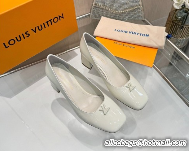 Top Design Louis Vuitton Swing Pumps 5.5cm in Patent Leather White 2025 1AGTY9