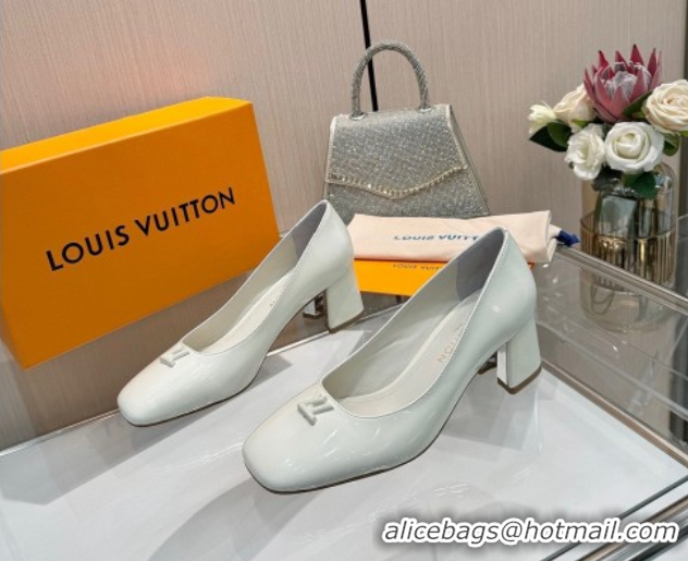 Top Design Louis Vuitton Swing Pumps 5.5cm in Patent Leather White 2025 1AGTY9