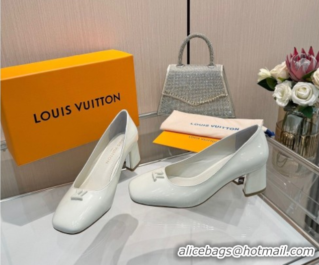 Top Design Louis Vuitton Swing Pumps 5.5cm in Patent Leather White 2025 1AGTY9