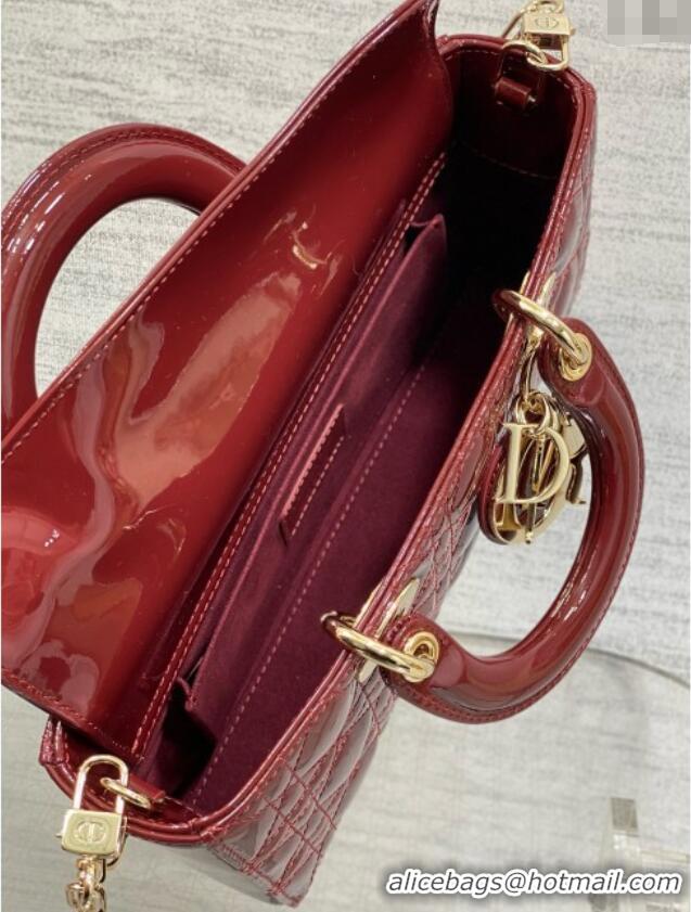Market Sells Dior Lady D-Joy Medium Bag in Patent Leather M0540 Burgundy 2025