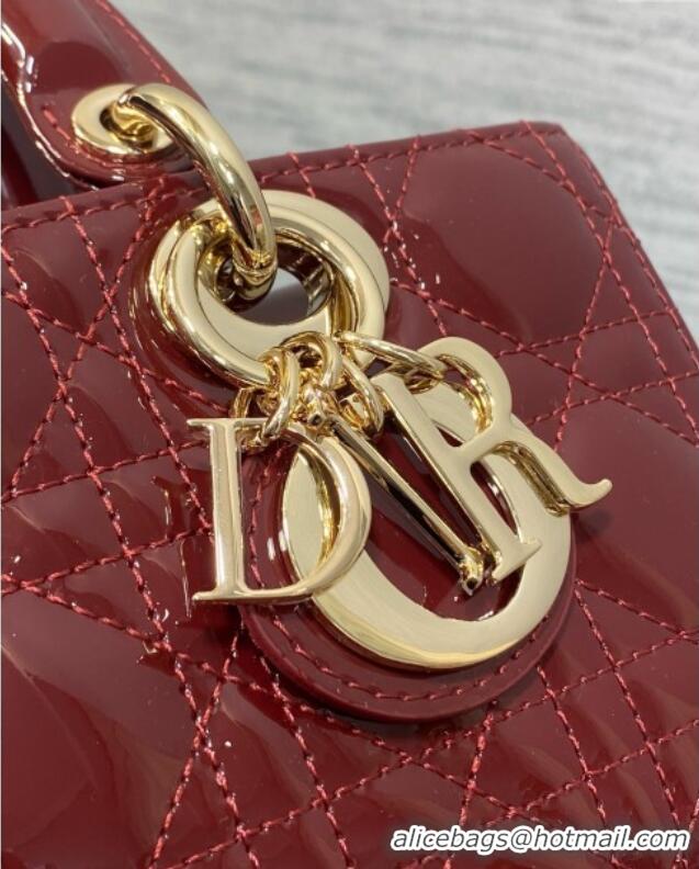 Buy Classic Dior Lady D-Joy Small Bag in Patent Leather M0541 Burgundy 2025