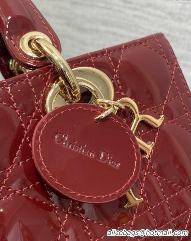 Buy Classic Dior Lady D-Joy Small Bag in Patent Leather M0541 Burgundy 2025