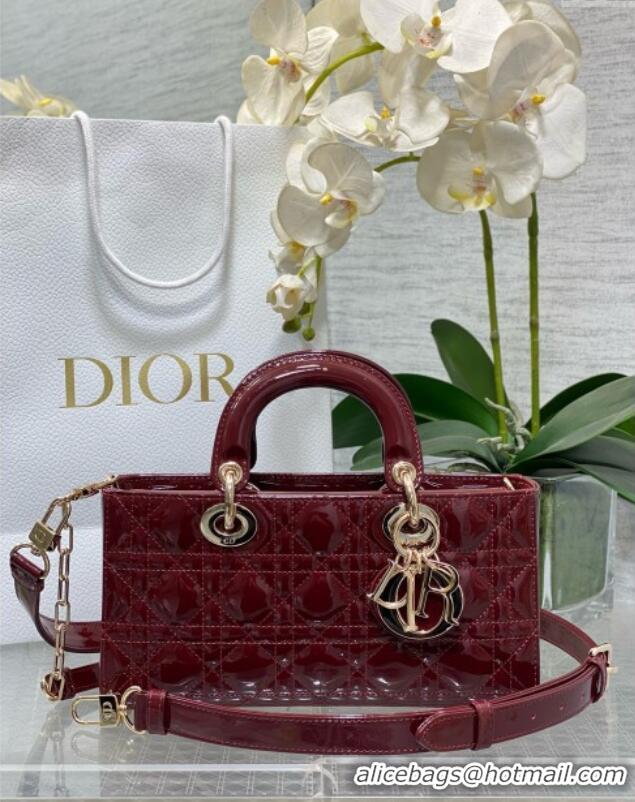 Buy Classic Dior Lady D-Joy Small Bag in Patent Leather M0541 Burgundy 2025