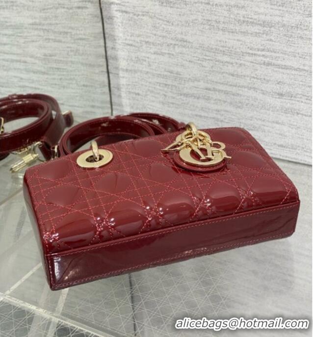 Buy Classic Dior Lady D-Joy Small Bag in Patent Leather M0541 Burgundy 2025
