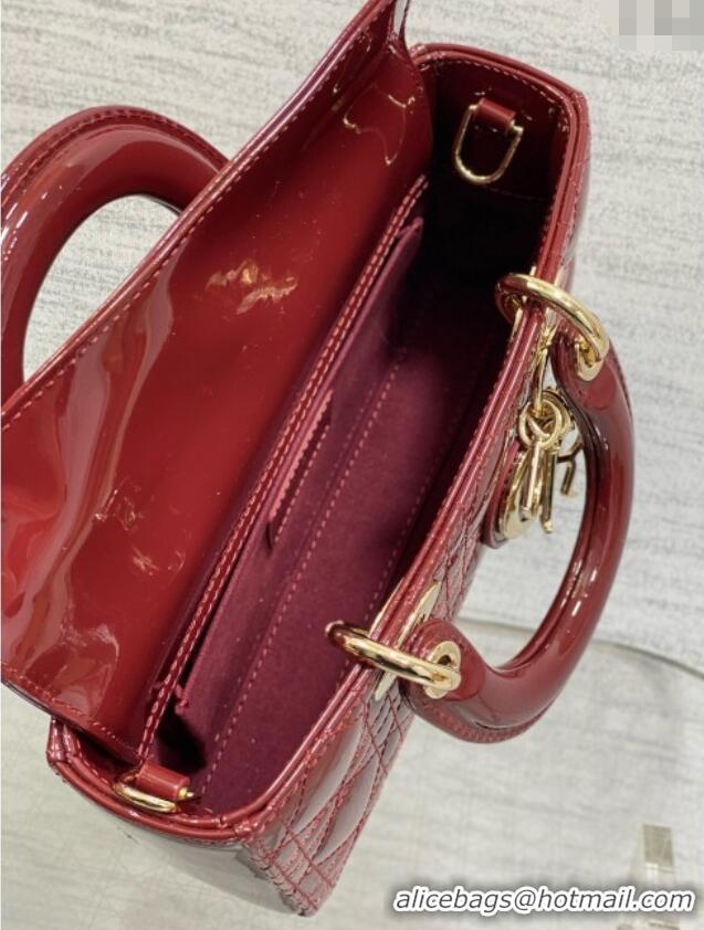 Buy Classic Dior Lady D-Joy Small Bag in Patent Leather M0541 Burgundy 2025