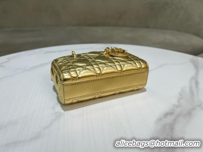 Stylish Cheap Dior Micro Lady D-Joy Bag in Cannage Lambskin S0910 Gold 2025