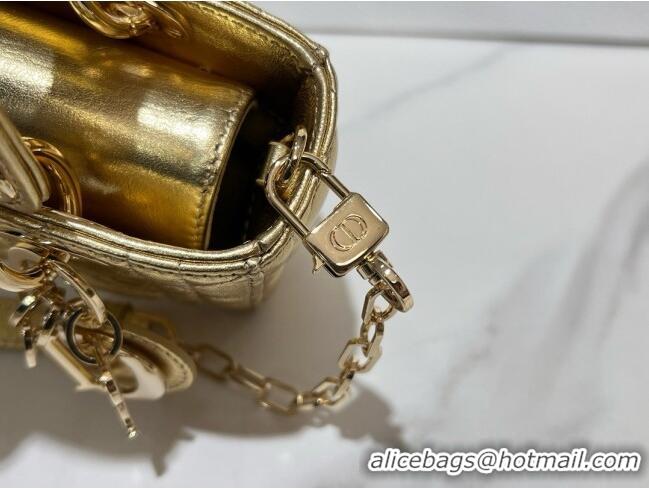 Stylish Cheap Dior Micro Lady D-Joy Bag in Cannage Lambskin S0910 Gold 2025
