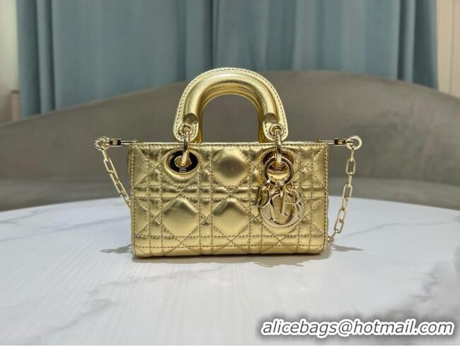 Stylish Cheap Dior Micro Lady D-Joy Bag in Cannage Lambskin S0910 Gold 2025