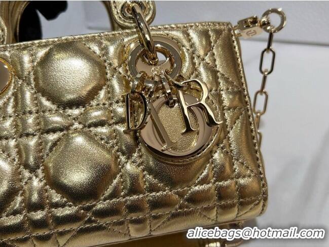 Stylish Cheap Dior Micro Lady D-Joy Bag in Cannage Lambskin S0910 Gold 2025
