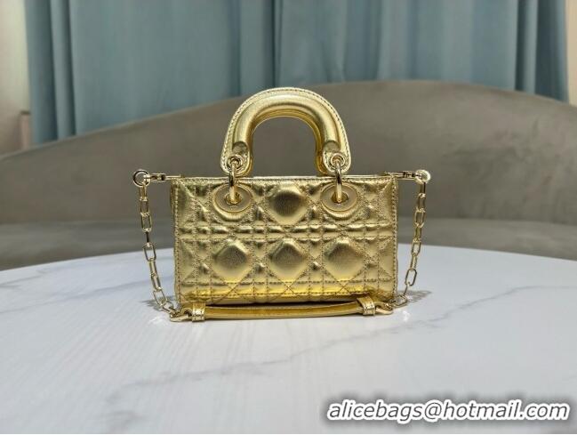 Stylish Cheap Dior Micro Lady D-Joy Bag in Cannage Lambskin S0910 Gold 2025