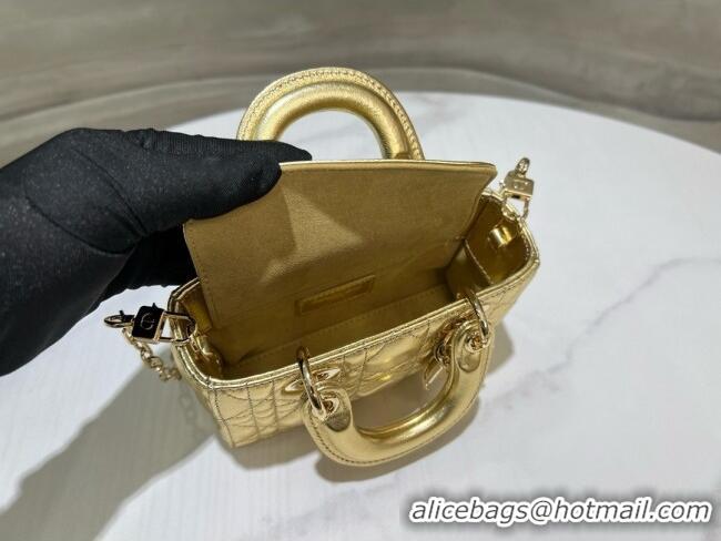 Stylish Cheap Dior Micro Lady D-Joy Bag in Cannage Lambskin S0910 Gold 2025