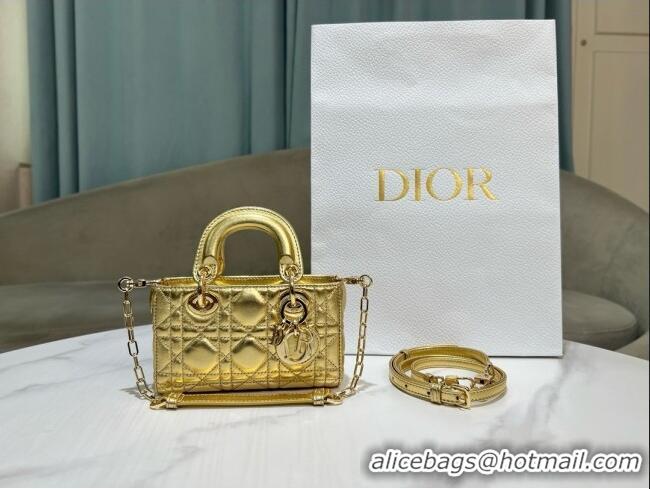 Stylish Cheap Dior Micro Lady D-Joy Bag in Cannage Lambskin S0910 Gold 2025