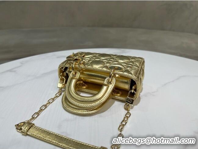 Stylish Cheap Dior Micro Lady D-Joy Bag in Cannage Lambskin S0910 Gold 2025