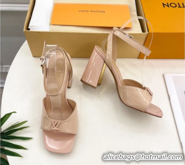 Good Looking Louis Vuitton Swing Heel Sandals 9cm in Patent Leather Nude Pink 2025 1AGUTG