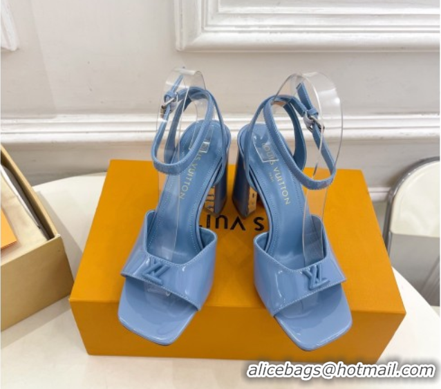 Shop Duplicate Louis Vuitton Swing Heel Sandals 9cm in Patent Leather Blue 2025 1AGUTG