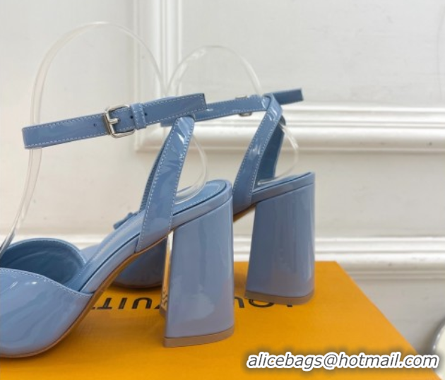 Shop Duplicate Louis Vuitton Swing Heel Sandals 9cm in Patent Leather Blue 2025 1AGUTG