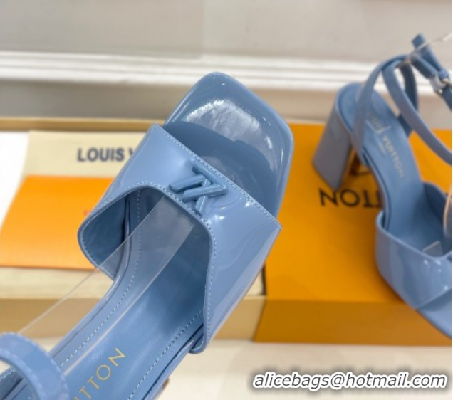 Shop Duplicate Louis Vuitton Swing Heel Sandals 9cm in Patent Leather Blue 2025 1AGUTG
