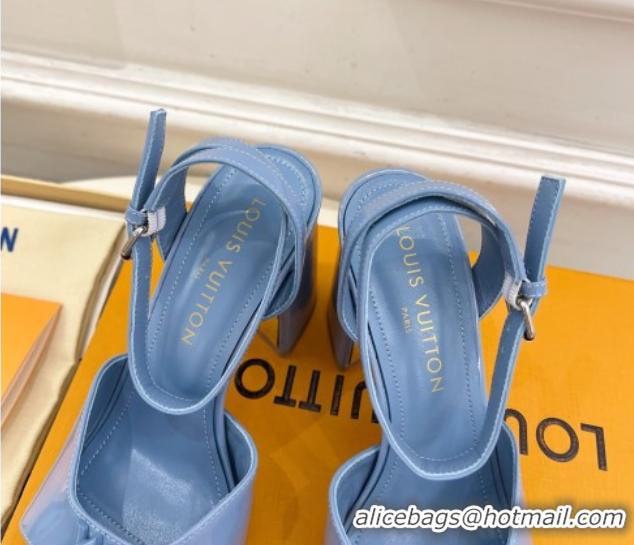 Shop Duplicate Louis Vuitton Swing Heel Sandals 9cm in Patent Leather Blue 2025 1AGUTG