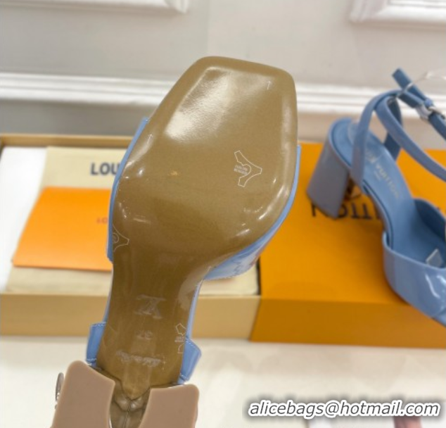 Shop Duplicate Louis Vuitton Swing Heel Sandals 9cm in Patent Leather Blue 2025 1AGUTG