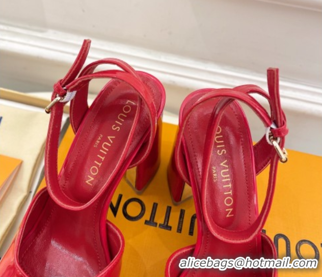 Luxury Cheap Louis Vuitton Swing Heel Sandals 9cm in Patent Leather Red 2025 1AGUTG