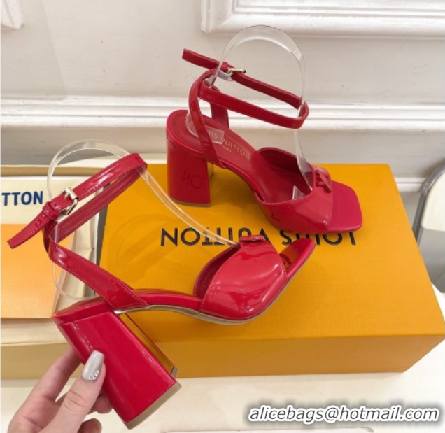 Luxury Cheap Louis Vuitton Swing Heel Sandals 9cm in Patent Leather Red 2025 1AGUTG