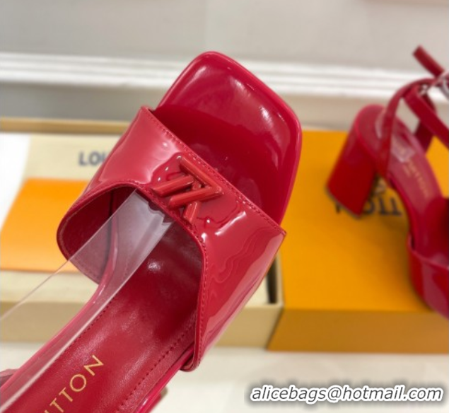 Luxury Cheap Louis Vuitton Swing Heel Sandals 9cm in Patent Leather Red 2025 1AGUTG