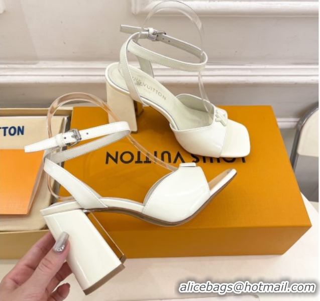 Luxury Discount Louis Vuitton Swing Heel Sandals 9cm in Patent Leather White 2025 1AGUTG