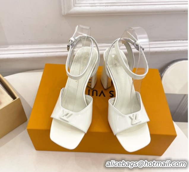 Luxury Discount Louis Vuitton Swing Heel Sandals 9cm in Patent Leather White 2025 1AGUTG