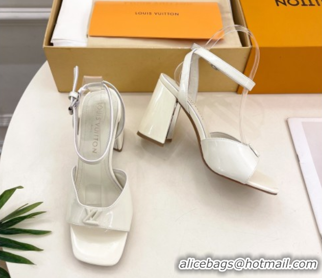 Luxury Discount Louis Vuitton Swing Heel Sandals 9cm in Patent Leather White 2025 1AGUTG