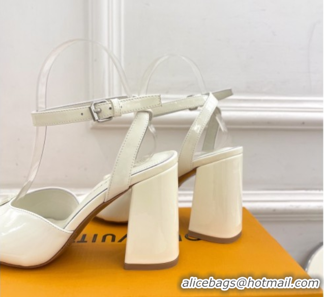 Luxury Discount Louis Vuitton Swing Heel Sandals 9cm in Patent Leather White 2025 1AGUTG
