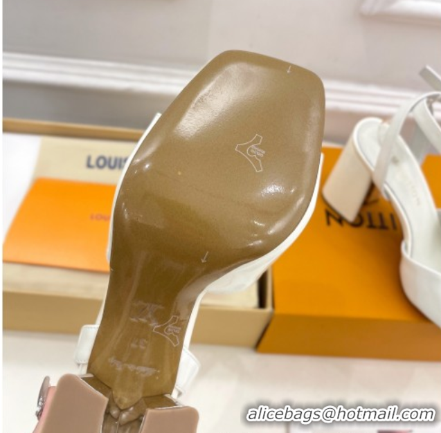 Luxury Discount Louis Vuitton Swing Heel Sandals 9cm in Patent Leather White 2025 1AGUTG