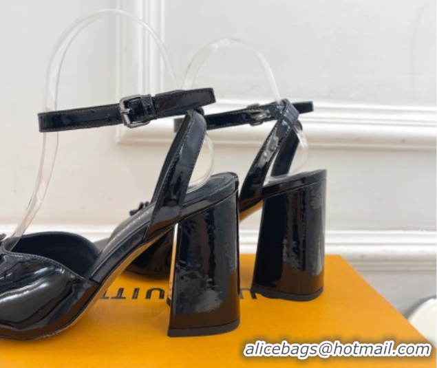 Luxury Louis Vuitton Swing Heel Sandals 9cm in Patent Leather Black 2025 1AGUTG