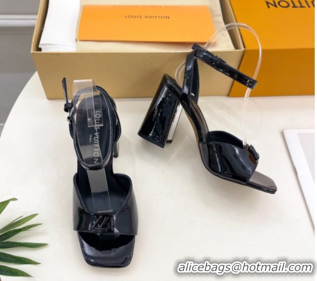 Luxury Louis Vuitton Swing Heel Sandals 9cm in Patent Leather Black 2025 1AGUTG