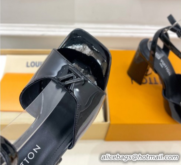 Luxury Louis Vuitton Swing Heel Sandals 9cm in Patent Leather Black 2025 1AGUTG