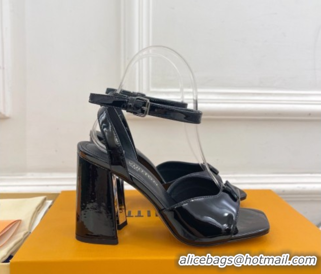 Luxury Louis Vuitton Swing Heel Sandals 9cm in Patent Leather Black 2025 1AGUTG