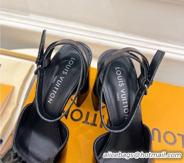 Luxury Louis Vuitton Swing Heel Sandals 9cm in Patent Leather Black 2025 1AGUTG