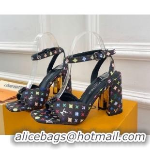 Sumptuous Louis Vuitton LV x TM Swing Heel Sandals 9cm in Multicolor Monogram Canvas Black 2025 1AGUTG