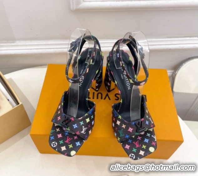 Sumptuous Louis Vuitton LV x TM Swing Heel Sandals 9cm in Multicolor Monogram Canvas Black 2025 1AGUTG