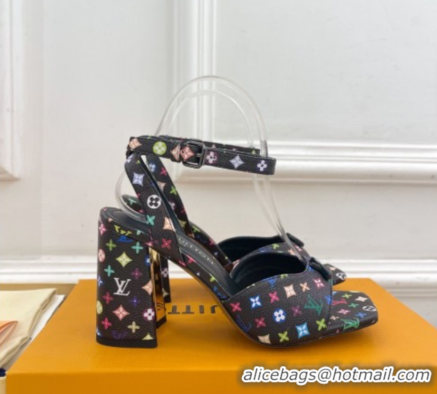 Sumptuous Louis Vuitton LV x TM Swing Heel Sandals 9cm in Multicolor Monogram Canvas Black 2025 1AGUTG