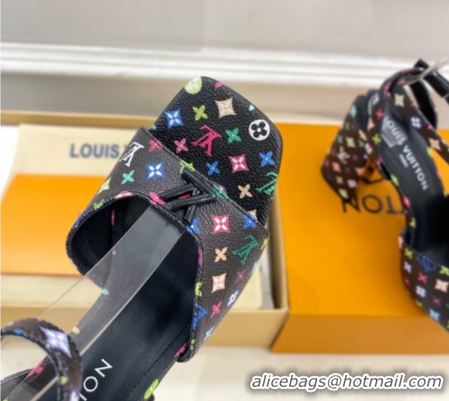 Sumptuous Louis Vuitton LV x TM Swing Heel Sandals 9cm in Multicolor Monogram Canvas Black 2025 1AGUTG