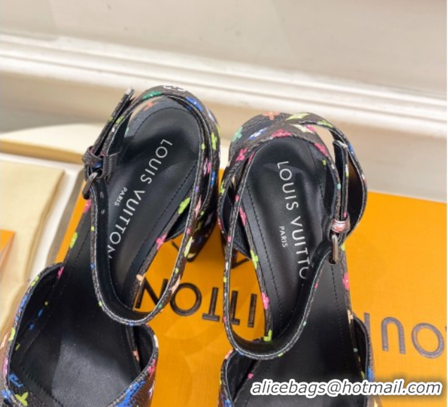 Sumptuous Louis Vuitton LV x TM Swing Heel Sandals 9cm in Multicolor Monogram Canvas Black 2025 1AGUTG