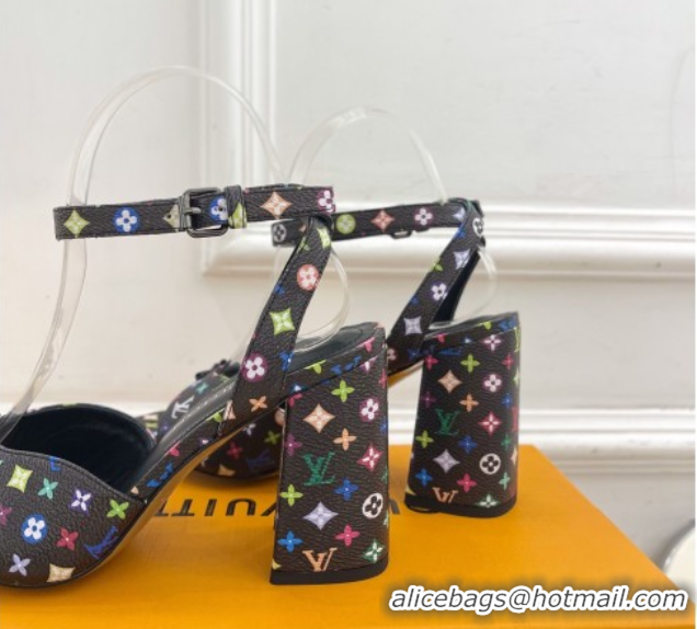 Sumptuous Louis Vuitton LV x TM Swing Heel Sandals 9cm in Multicolor Monogram Canvas Black 2025 1AGUTG
