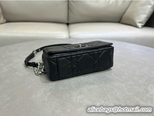 Top Design Dior Small Soft Dior Caro Bag in Macrocannage Lambskin M9252 Black/Silver 2025