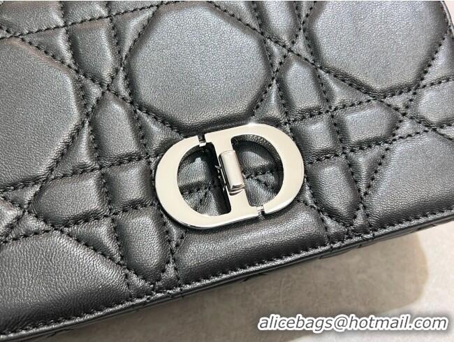 Top Design Dior Small Soft Dior Caro Bag in Macrocannage Lambskin M9252 Black/Silver 2025