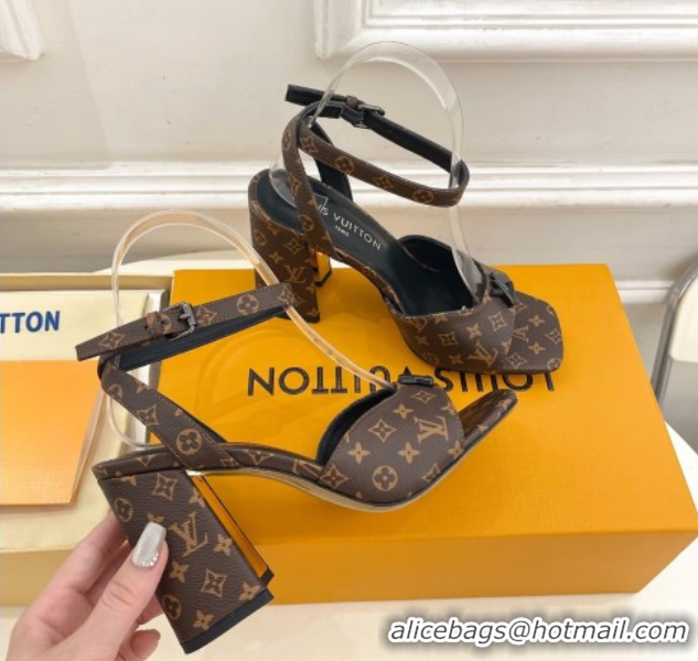 Good Quality Louis Vuitton Swing Heel Sandals 9cm in Monogram Canvas Brown 2025 1AGUTG