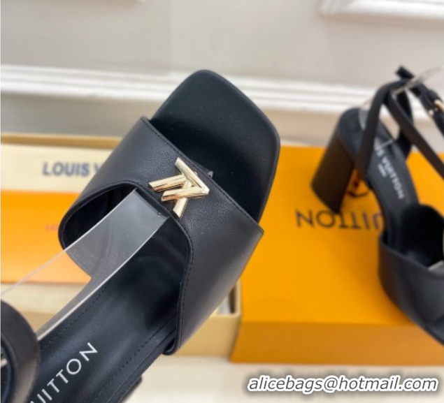Grade Quality Louis Vuitton Swing Heel Sandals 9cm in Calf Leather Black 2025 1AGUTG