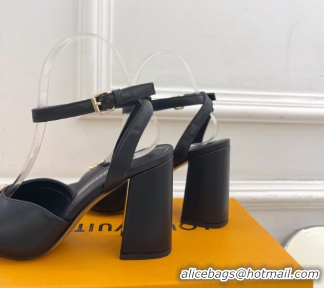 Grade Quality Louis Vuitton Swing Heel Sandals 9cm in Calf Leather Black 2025 1AGUTG