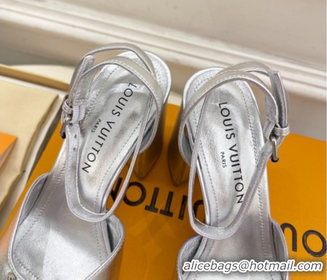 Best Grade Louis Vuitton Swing Heel Sandals 9cm in Calf Leather Silver 2025 1AGUTG