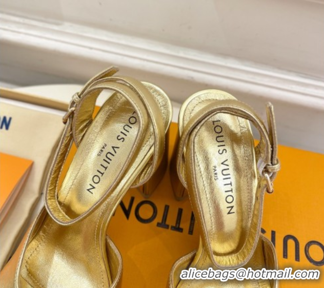 Buy Luxury Louis Vuitton Swing Heel Sandals 9cm in Calf Leather Gold 2025 1AGUTG