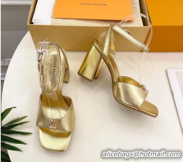 Buy Luxury Louis Vuitton Swing Heel Sandals 9cm in Calf Leather Gold 2025 1AGUTG